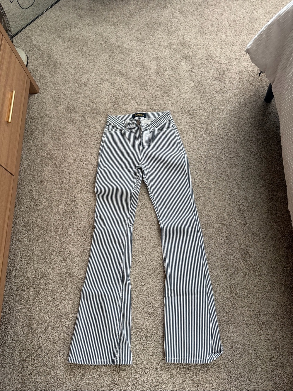 Indigo Rein Size 0/23 Blue White Striped High Rise Flare Jeans